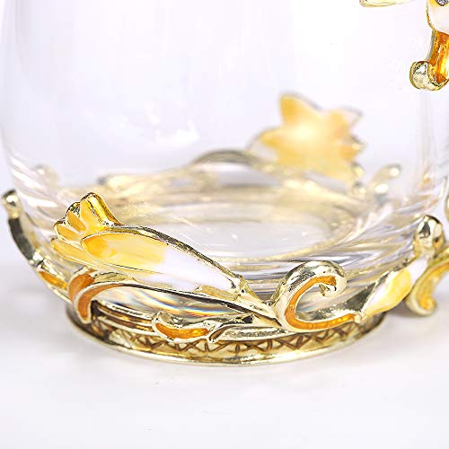 SEMAXE Handmade Glass Cup with Spoon Set and Cloisonne Handle,can be used as Teacup, Coffee Mug, Drinking Cup and Mother\'s Day, Christmas, Wedding Anniversary, Birthday Gifts (Lily) - Thumbnail 6