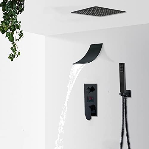 NGDFGR Matte Black Rainfall Waterfall Shower Faucets Kit Lcd Digital Display Shower Set Bathroom 2/3 Way Shower Mixer Taps,3,Way 16In Watfall B,2-Way 12In,3-way 8in Watfall a