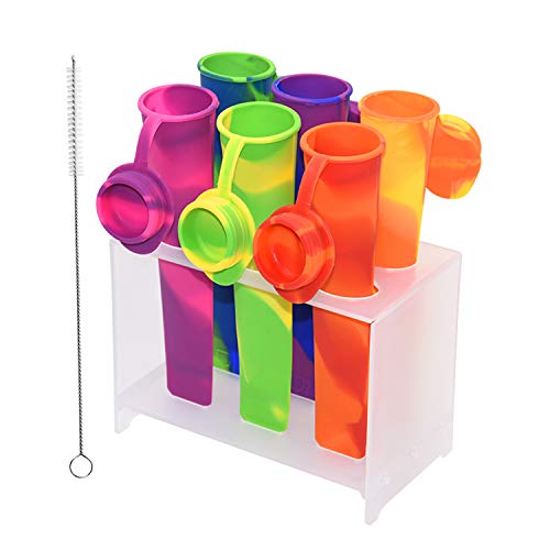 Image of Bangp Popsicle Molds for Kids,6 Pieces Popsicles Molds Silicone BPA- Free Popsicle Molds with Rack,Multicolored Reusable Popsicle Maker Ice Pop Molds Attached Lids for Adults Kids with Cleaning Brush