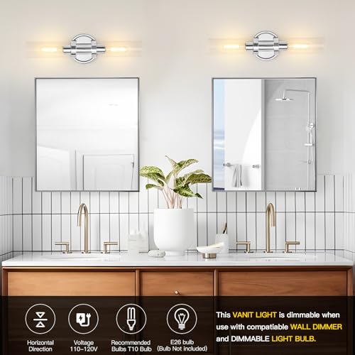 Image of Chrome Bathroom Light Fixtures,Modern Bathroom Wall Sconces,Metal Wall Sconce with Clear Glass Shade,Modern Wall Light Up and Down Wall Mount Lamp for Bedroom,Living Room,Hallway,Kitchen