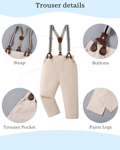 Image of YUEMION Toddler Baby Boy Clothes Suits Gentleman Dress Shirt+Bowtie+Vest+Suspender Pants Boy Formal Wedding Outfits Set 1-5T