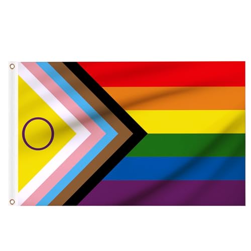 Pride Flags Intersex Progressive Gay LGBTQ+ Flagge 1,5 x 0,9 m mit Ösen, Regenbogen-Banner für Party-Dekoration, Außen- und Innenbereich, Gemeinschaftsdekoration