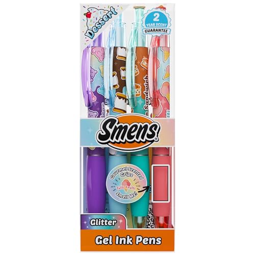 Set de 4 bolígrafos gel con purpurina y aroma dulce
