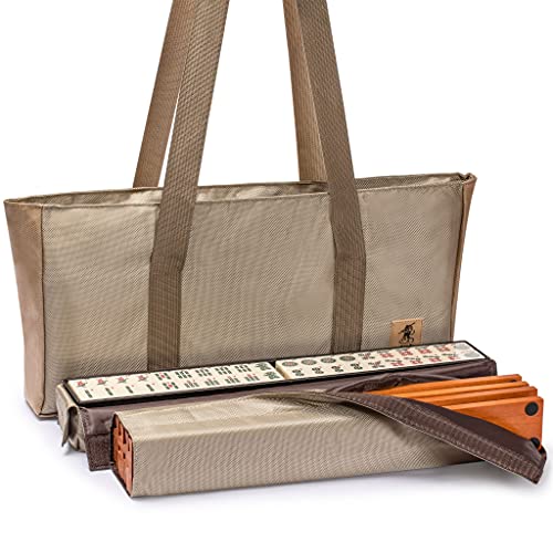 Yellow Mountain Imports American Mahjong Set, Mojave (Ivory) With Brown Soft Case, All-In-One Racks With Pushers, Wright Patterson Scoring Coins, Dice, & Wind Indicator #TOP3