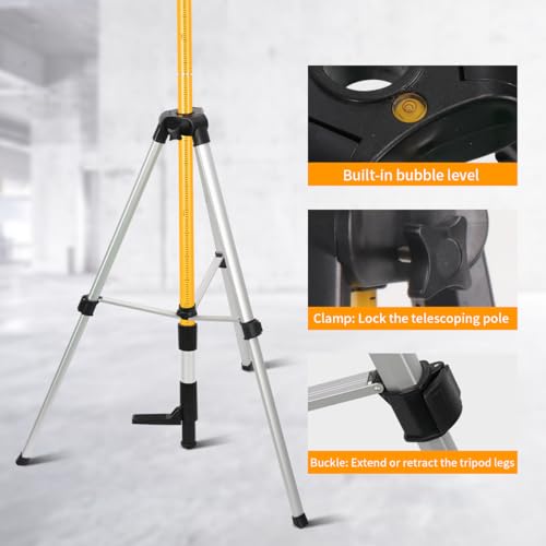 Image of 12 Ft. /3.7M Professional Lasers Level Pole with Tripod, Adjustable Telescoping Pole for Leveling Tools, Multi-functional Fine-tuning Bracket with 1 /4 inch and 5 /8 inch Thread Adapters, Includes Carrying Bag