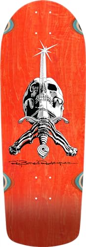 Powell Peralta OG Rodriguez Skull & Sword Snub Brite Lite '06' Skateboard Deck, Orange Stain, 10" x 28.25"