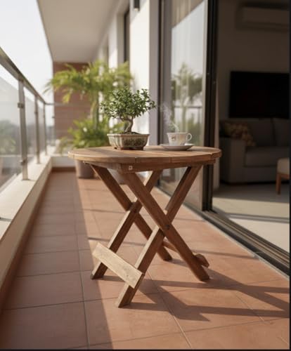 Image of Bros Moon Wooden Bed Side Table Small Folding end Table Round 12 Inch