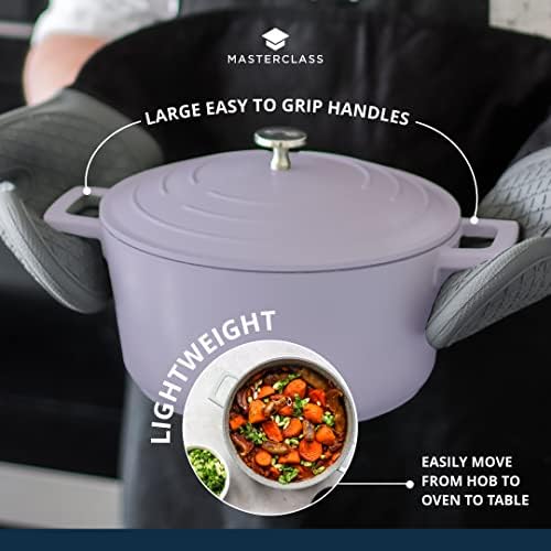 MasterClass Small Casserole Dish with Lid, Lightweight Cast Aluminium, Induction Hob and Oven Safe, Lavender, 2.5 Litre/20 cm