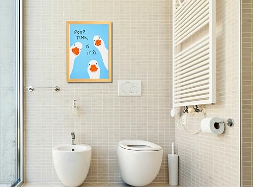 Image of Mira Mest Framed Bathroom Wall Decor | Funny Quotes & Cute Animal Art Prints | Quirky Toilet Signs & Guest Bath Decorations | Minimalist Black & White Washroom Signs | Ready to Hang Toilet Humor for Home & Powder Room (Poop Time)