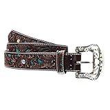 ARIAT Women's Turquoise Inlay Floral Bling Belt, Brown, Medium - Image 4