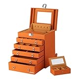 B-AIMS Jewelry Box 6-Tier Large Jewelry Case with Drawers Mirror and Lock Storage Organizer for Bracelets Earrings Rings Necklaces Watches Gift (ORANGE)