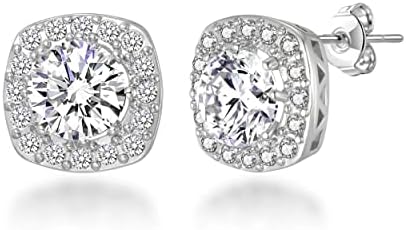 Silver Plated Square Halo Earrings Created with Zircondia® Crystals