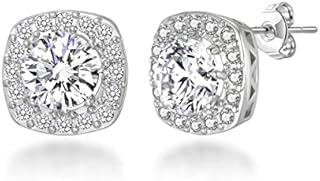Silver Plated Square Halo Earrings Created with Zircondia® Crystals