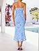 ZESICA Women's Summer Strapless Floral Midi Dress 2026 Bodycon Mesh Tube Wedding Guest Cocktail Party Formal Dresses Blue Medium