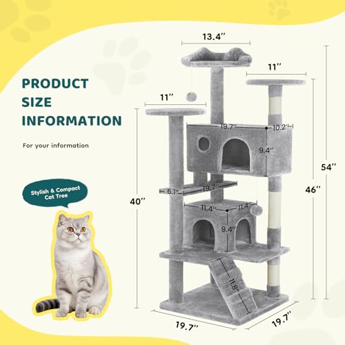 Image of Sweetcrispy 54-inch Cat Tree Tower with Scratching Posts, Indoor Use