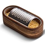Wagensteiger Removable SUS304 Stainless Steel Cheese Grater with Wooden Container, Wooden Shredder, Citrus Zester, Perfect for Presenting Freshly Grated Cheese or Zest