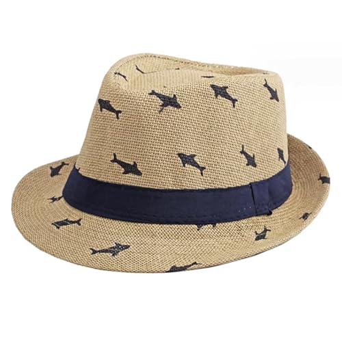 YJZQ Strohhut im Panama-Stil für Kinder, Sommer, faltbar, Sonnenhut für Strand, traditioneller Panama-Hut, Jungen, Freizeithut für Kopf, 52-53 cm, Khaki, Schwarz, 52-53