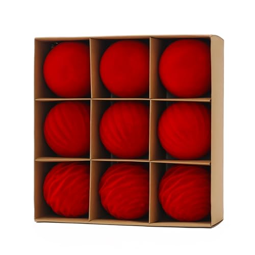 Image of 4inch Velvet Ornaments for Christmas Tree, 9 pcs Flocked Christmas Balls Set Assortment for Xmas Tree Holiday Decor