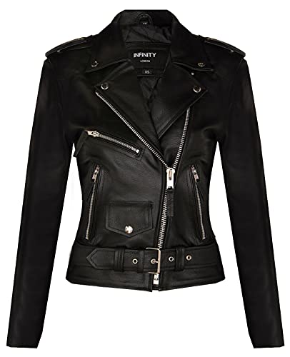 Infinity Leather Chaqueta para Damas de Cuero Negro de Piel de Vaca Genuina Estilo Clásico Brando Motociclista XL Cover