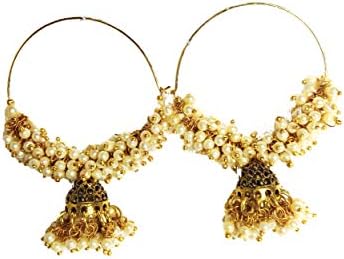 HFW pearl white golden hoop earrings size big (Black)