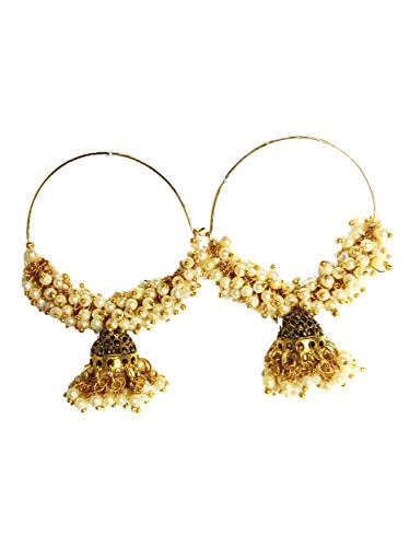 Hfw Pearl White Golden Hoop Earrings Size Big (Black) #TOP2