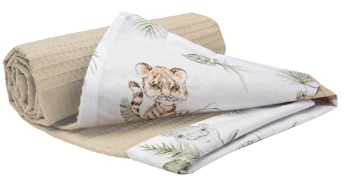 Medi Partners Babydecke Baby Decke Neugeborenen - Kuscheldecke Geschenk Babydecken 75x100cm für Kleinkinder Mädchen Krabbeldecke Kinderbett Kinderwagen 100% Baumwolle (Safari mit beigem Minky)