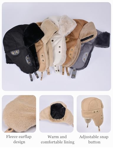 SEAUR Chapéu unissex de inverno Ushanka de pele sintética quente à prova de vento para esqui com aba