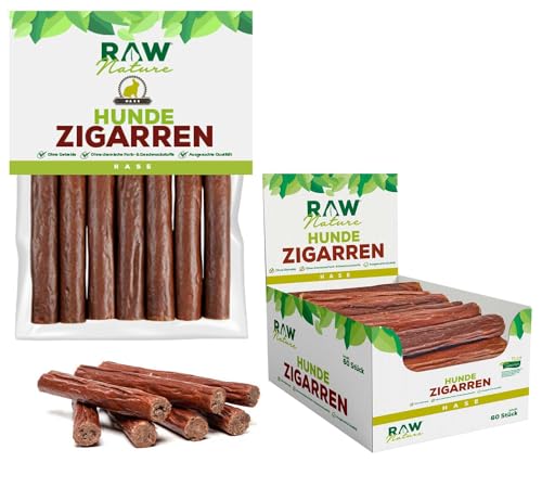 RAW Nature Hunde-Zigarre Hase PUR 7-Stück - 100% natürliches Hundesnack - Monoprotein - hypoallergen & getreidefrei - luftgetrocknetes Kaninchenfleisch - Dörrfleisch - hochwertiges Muskelfleisch
