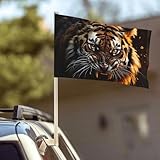 Autofahnen mit wildem Tiger, 30,5 x 45,7 cm, doppelseitig, lichtbeständig, für Autofenster, doppelt genäht, Mini-Handflagge, Banner für die meisten Fahrzeugfenster