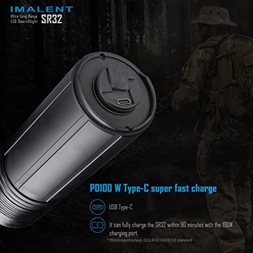 Imalent Sr32 Brightest Flashlight 120,000 Lumens, Led Flashlights With Cree Xhp 50.3 Hi Leds, Pd100W Type-C Fast Charge Super Bright Handheld Searchlight Rechargeable Torch For Outdoors And Emergency #TOP5
