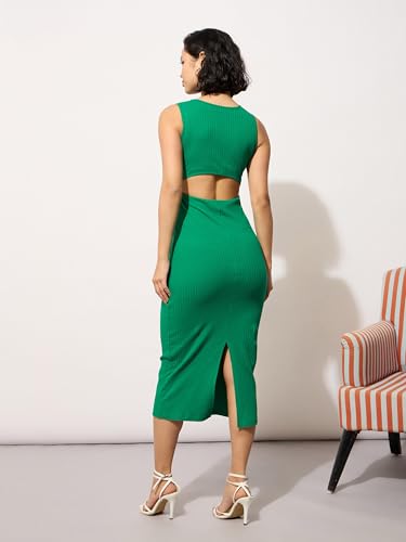 Image of barcino Black Rib Back Cut-Out Midi Dress