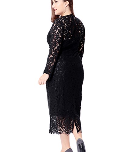 Eternatastic Women's Floral Lace Long Sleeve Plus Size Lace Dress Black 3XL