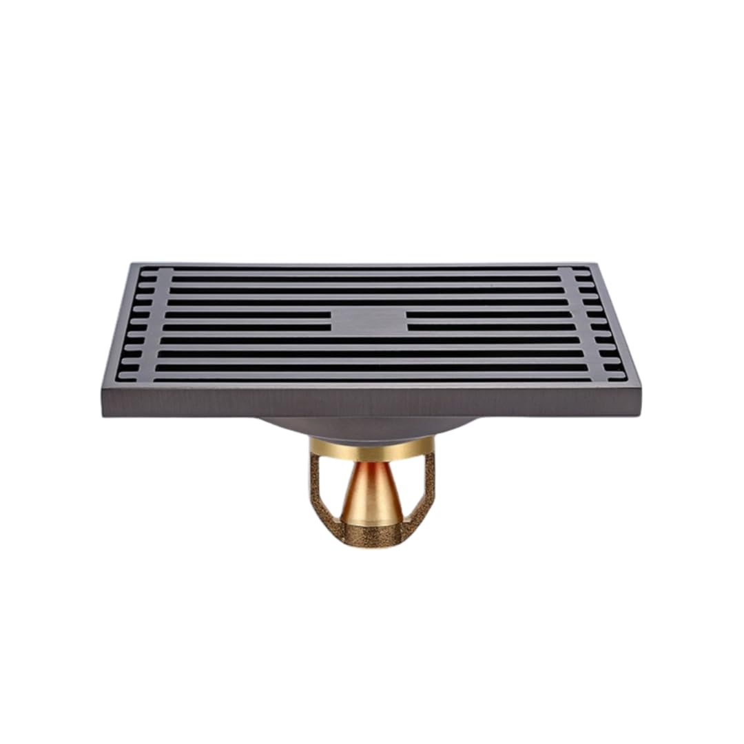 Siphon de Sol carré en cuivre Gris avec clapet Anti-Retour pour Cuisine, Balcon, Douche, Machine à Laver, 8 x 20 cm (9 x 14 cm)