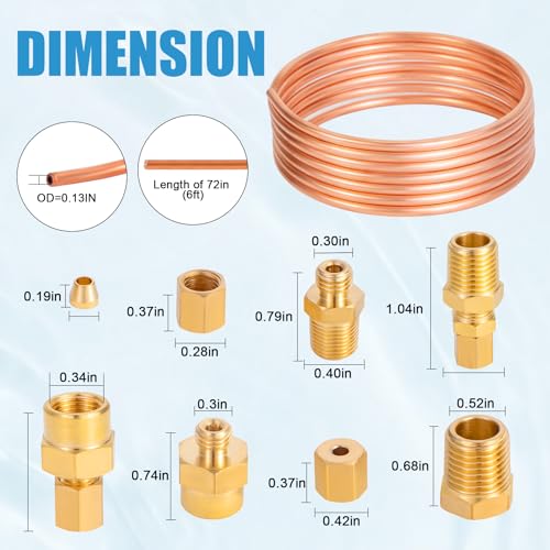 YullSorom 72'' Oil Pressure Gauge Tubing Kit, Set of Copper Tube and Threaded Brass Parts,Oil Pressure Gauge Universal Fit