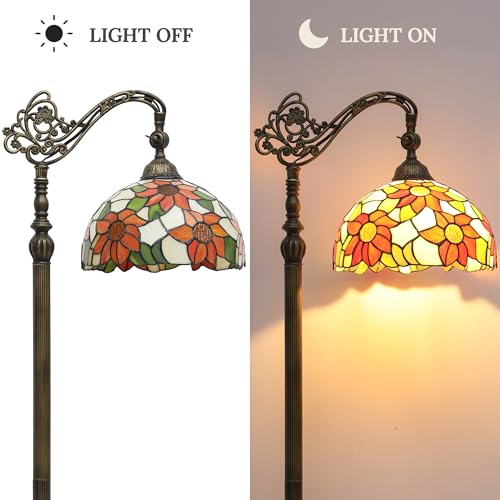 DWVO Tiffany Floor Lamp, Stained Glass Shade Gooseneck Reading Floor Lamp, Adjustable Corner Standing Light with Foot Switch for Bedroom Living Room Office (Bulb not Included)