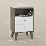 HOMCOM Nightstand Set of 2, Bedside Table with 2 Drawers and Open Storage, Modern End Table for Bedroom, Grey Brown