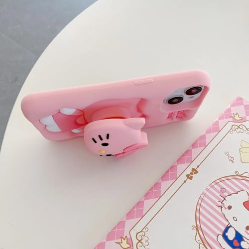 Image of MIDOS Back Cover Compatible with iPhone 14 Pro Max Soft Silicone 3D Cute Cartoon with Holder Full Protective Case for iPhone 14 Pro Max (Case 3), Peach