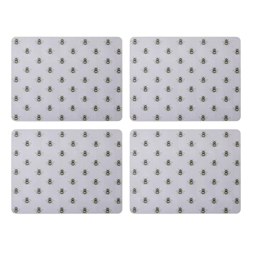 Creative Tops Printed Country Bee Rectangle Placemats Set Of 4 Grey Cork Back Heat-Resistant Stain-Resistant Surface Protector to 120°C Luxury Lacquered Surface Easy Wipe Clean, 30 x 22 cm