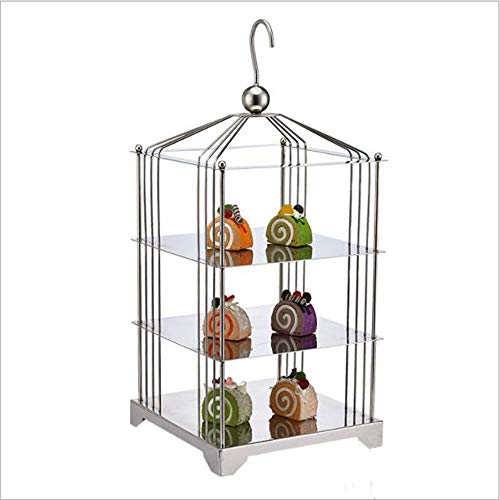 Cake Stand Stainless Steel Cake Stand, Square Cake Tray, Multi-Layer Bird Cage Snack Stand For Tea Party Serving Platter (Color : Silver, Size : Large) #TOP4