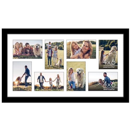 Americanflat 12x22 Collage Picture Frame with Polished Plexiglass - Fits Eight 4x6 Photos or One 12x22 Photo - Gallery Wall Frame Set - Signature Collection - Photo Frame for Wall Display – Black