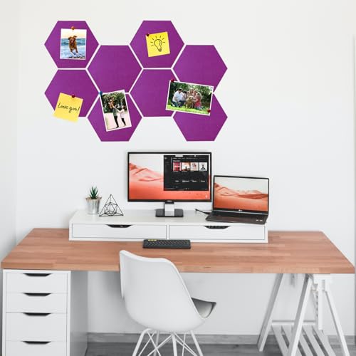HULAVO 8 Pcs Hexagon Felt Cork Bulletin Board Tiles, Self Adhesive DIY Bulletin Board Pin Board for Office School Home Wall Decor Memos Photos Display(Light Purple) — view 2