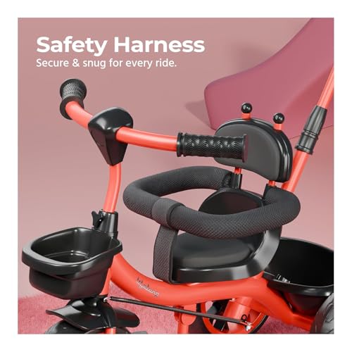 Image of Lifelong Kids Harness Parental Control Tricycle with EVA Wheels, Bell & Storage Basket|Baby Trike|Age Group 1 Years to 4 Years Carrying Capacity Upto 25 kgs(Red /Black)
