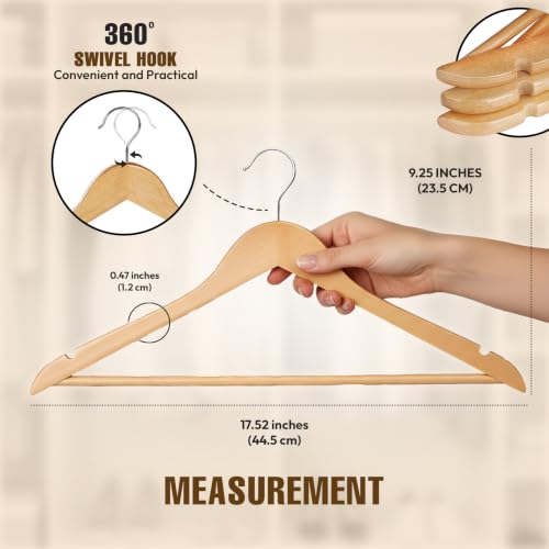 Miniatura 2 de Utopia Home Paquete De 20 Perchas De Madera Con Barra Para Pantalones Y Ranuras Para Los Hombros, Diseño Robusto Y Delgado Para Abrigos, Trajes, Pantalones Y Chaquetas, Natural