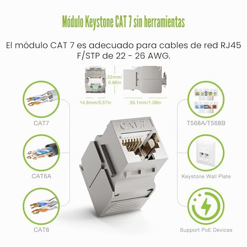 Miniatura 2 de Leenue 1 Toma De Red Cat 7 De 2 Puertos Empotrada 2 Módulos Keystone Rj45 Cat 7, Enchufe Lan Ethernet Hembra 10 Gbps, Color Blanco