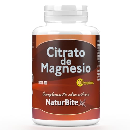 Citrato de Magnesio - 500 comprimidos- NaturBite - 400mg por comprimido - Suplemento de Magnesio Altamente Absorbible- Apto para Veganos - Sin Aditivos.