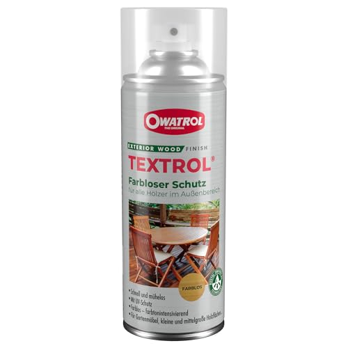 OWATROL Textrol Holzschutz-Spray, Naturöl, UV-Schutz, für alle Hölzer, für Gartenmöbel, Schindeln, Fensterläden (farblos), Holzöl Aussen, Teakholz Öl aussen