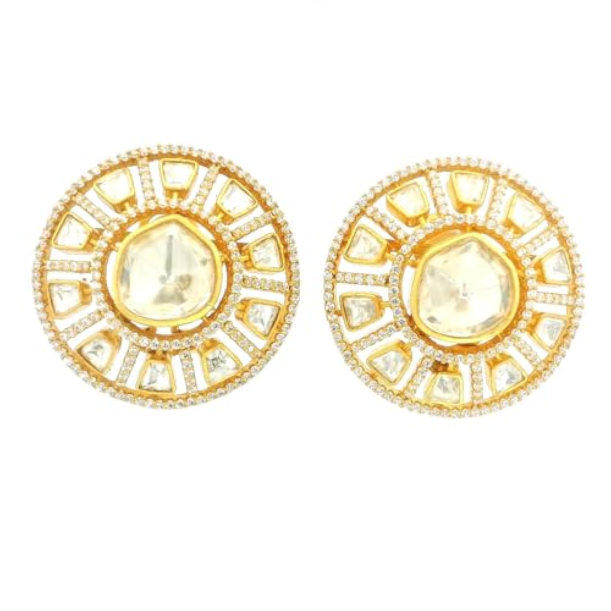 Women's Jaipur Moissanite Polki Round Shape Earrings