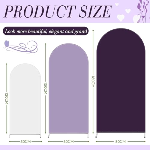 Image of Vitalcozy Set of 3 Arch Covers 6ft, 6.5ft, 7.2ft White Purple Series Spandex