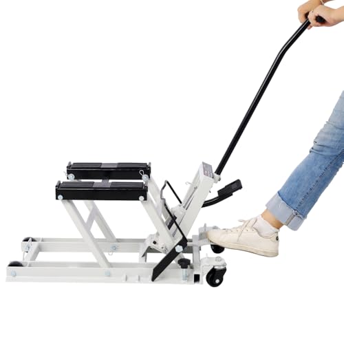 Luxebough Hydraulic Motorcycle Lift Jack, Portable ATV Scissor Lift Jack with Foot Pedal, 1500 LBS Capacity, Solid Steel Frame, Non-Slip Platform, Garage Tool for Motorbike Maintenance (Gray)