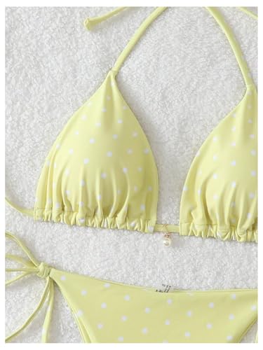 Image of SOLY HUX Women's Polka Dots Print Bathing Suit Halter Triangle Tie Side Bikini Sets Two Piece Swimsuit